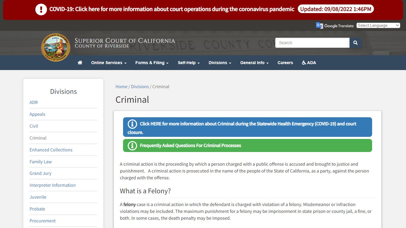 Criminal - Superior Court of California, County of Riverside